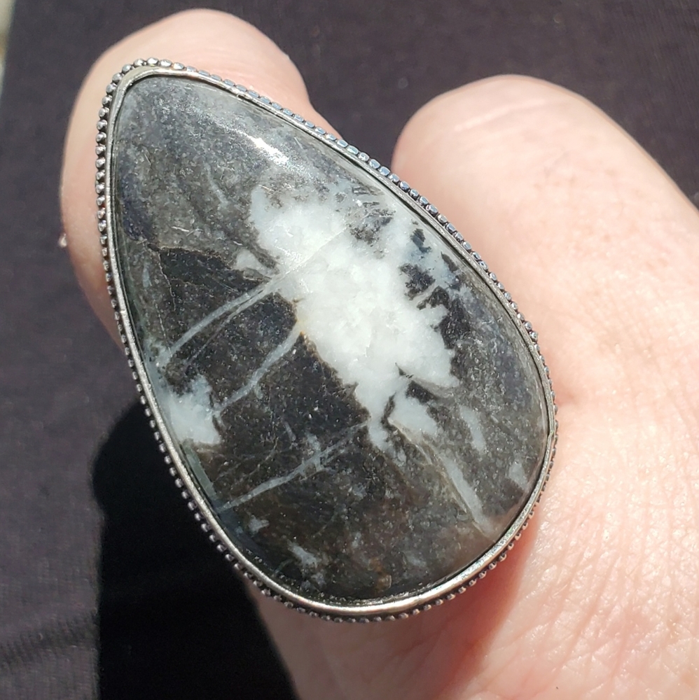 New Oversized Zebra Jasper 925 Silver Ring.